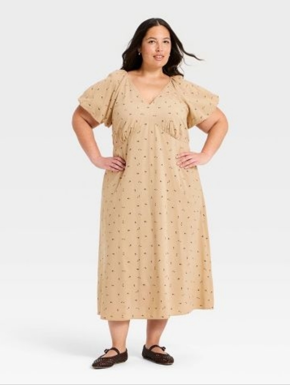 Universal Thread Tan Floral Midi Sundress Cottagecore 3X PLUS NwtPrarie Puff